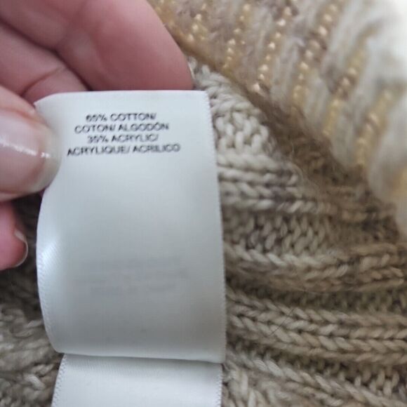 Lucky Brand Spacedye Beige Boxy Relaxed Fit  Ribbed Crewneck Boho Sweater Size L - Picture 7 of 9